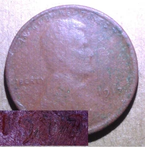 1917 / 17 Penny RARE  Error {No Reserve} Environmental Damage  P20 - Picture 1 of 4