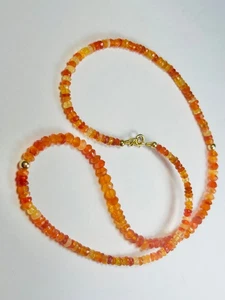 14k Solid Gold Fire Opal Shades of Red Orange Beaded 18 Inch Necklace - Picture 1 of 8