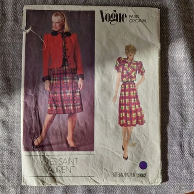 Yves Saint Laurent Dress and Jacket Sewing Pattern Vogue 2662 Size 14 Label - Image 1 of 4