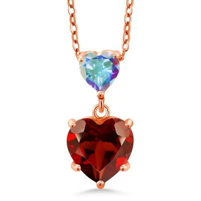 2.56 Ct Red Garnet Mercury Mist Mystic Topaz 18K Rose Gold Plated Silver Pendant - Изображение 1 из 4