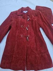 Vtg Bradley Bayou Red Suede Coat W/Toggle Buttons & Detachable Hood  Women's Med - Picture 1 of 15