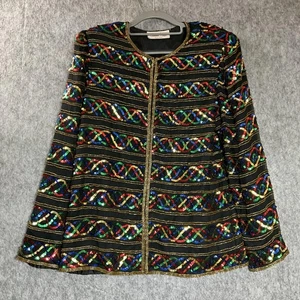 Chaqueta De Colección Lawrence Kazar Para Mujer Mediana Lentejuelas Cuentas Festival Disco Fiesta * - Imagen 1 de 13