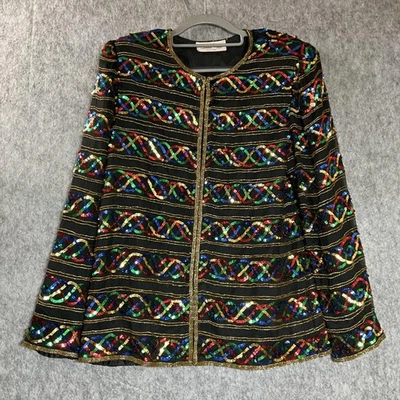 Chaqueta De Colección Lawrence Kazar Para Mujer Mediana Lentejuelas Cuentas Festival Disco Fiesta * Foto 1 de 4