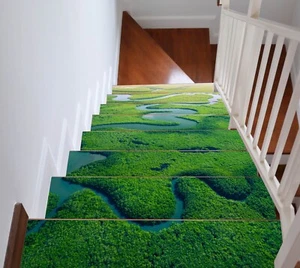 3D Green I182 Stair Risers Decoration Photo Mural Vinyl Decal Wallpaper Erin - Picture 1 of 6