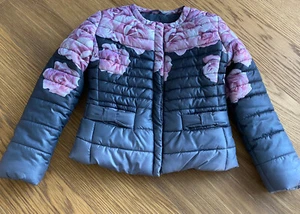 Monnalisa Girls Gray Pink  Rose Padded Jacket Coat Size 6 - Picture 1 of 8