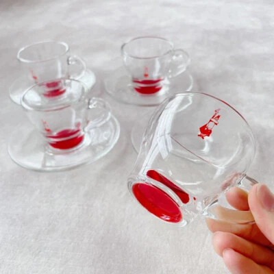 Bialetti Tazzine Glass Espresso Cup Saucer 4 Set - Image 1 of 4