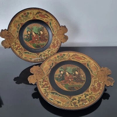 Paire de Coupes en Papier Mâché Carton Bouilli Napoléon III Décor Japon 19thC - Photo 1/4