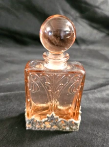 Ancien flacon de parfum art nouveau verre rose ton argent filigrane superposé flux - Photo 1 sur 8
