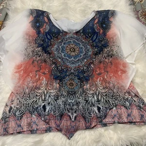 Westport Women's Chiffon Medallion Multicolor Bohemian Embellished Top Blouse 3X - Picture 1 of 8
