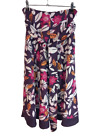 M&S Midi Skirt Linen Blend Multicolour Zip Patterned Floral Flare Size UK12