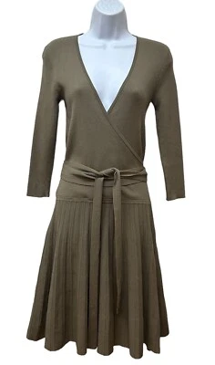 Lauren Ralph Lauren Crossover Fit-and-Flare Dress Knit Stretch Olive Size S NEW - image 1 of 4