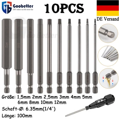 10tlg Sechskant-Bit-Set 1/4" Sechskantschaft Mit Magnetischem Bohrer Lang 100mm - Bild 1 von 4