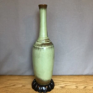 VINTAGE FRANKOMA POTTERY PRAIRIE GREEN VASE 15” Tall - Signed - #3044 - Picture 1 of 12