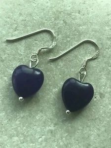 Genuine Amethyst Hearts Earrings - 925 Sterling Silver Gift Bag - Free P&P - Picture 1 of 3