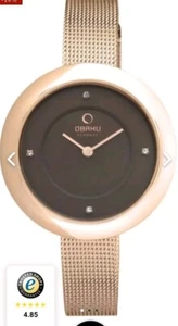 Obaku Denmark Flache Damenuhr Rose Gold mit band Watch V162LXVNMV Needs battery - Picture 1 of 22