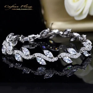 Raffinato 18K Oro Bianco Plt Lusso Zirconia Bracciale Accessori da Sposa AAA+ - Foto 1 di 12