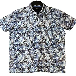 Polo noir Visconti homme grand imprimé floral bleu hawaïen partout - Photo 1 sur 8