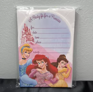 Disney Princess Glitter Party Invitations Belle Ariel Cinderella Hallmark, 8 Ct - Picture 1 of 12