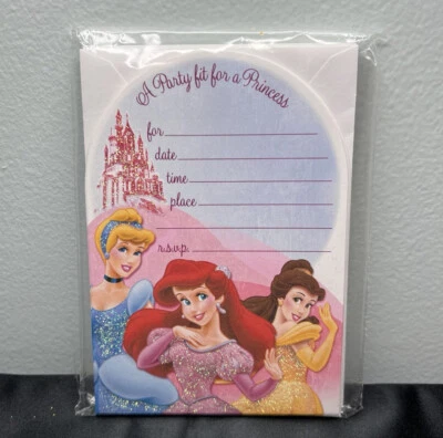 Disney Princess Glitter Party Invitations Belle Ariel Cinderella Hallmark, 8 Ct - Image 1 of 4