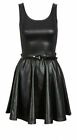 New Ladies Pvc Wet Look Plus Belted Flared Celebrity Sexy Skater Dress Uk 8-26
