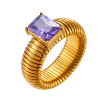 Anillos de banda solitario arco iris de acero inoxidable vintage para mujer circonita cúbica punk pila joyería Foto 1 de 4