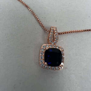 Sterling Silver necklace, Gold Filled with Cubic Zirconias and Blue Stone