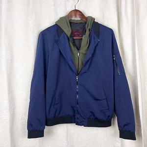 Zara Man layered hooded bomber jacket olive green cotton blue softshell XXL - Picture 1 of 6