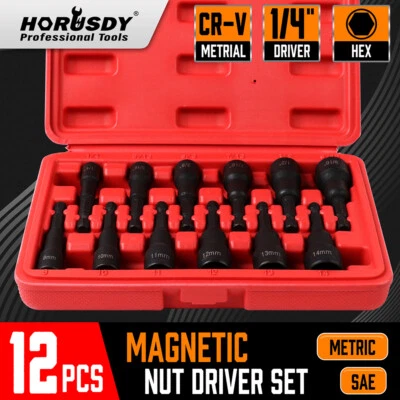 12pc Magnetic Nut Driver Setter Bit Nut Driver MM & SAE 1/4" Shank Quick Change - Image 1 of 4