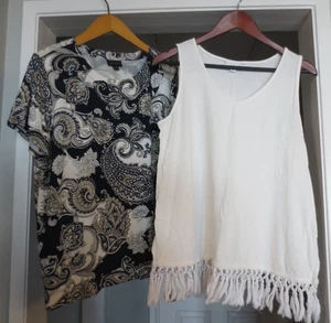 J. Jill 2 Top Camicie Top Paisley Bianco Frange - Delicatamente Amato - Donna L Petite - Foto 1 di 14