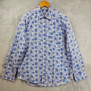 Boden Shirt Adult Large Blue AOP Flower Floral Button Up Hawaiian Boho Mens Camp - Picture 1 of 7