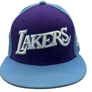 New Era 59FIFTY Los Angeles Lakers Fitted Hat Size 7 1/2 Purple Light Blue NBA - Picture 1 of 9