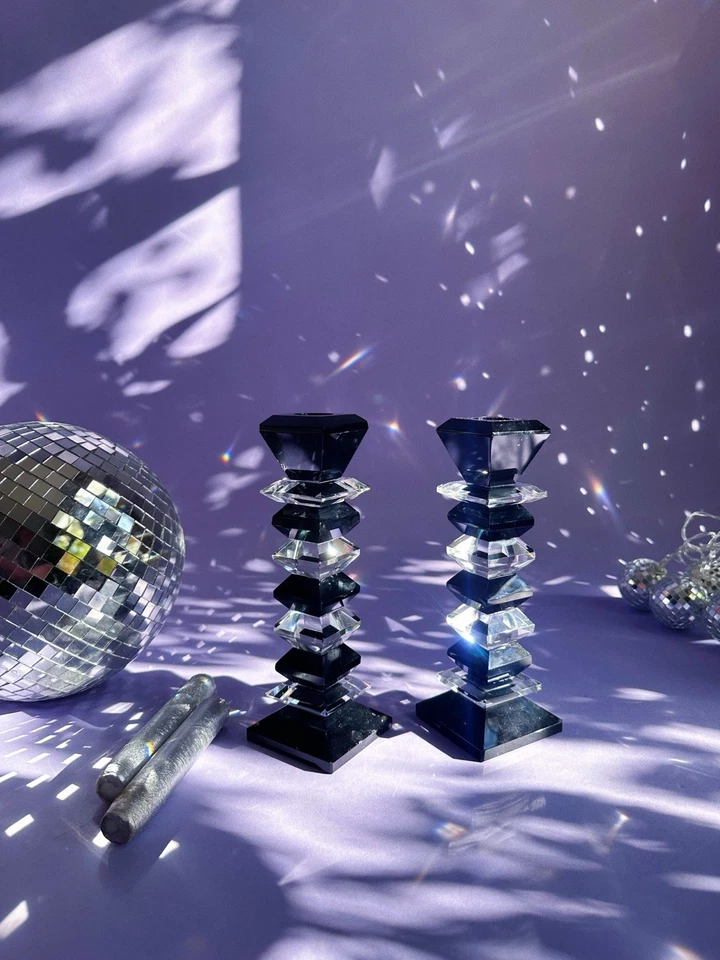 Candelabros de cristal modernos de 2 postes, candelabros negros y transparentes Foto 1 de 4