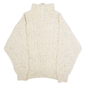 CASUALS Mens Jumper Cream 1/4 Zip Cable Knit Wool XL - Picture 1 of 6