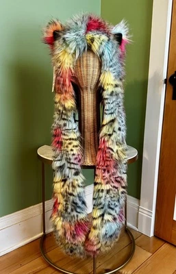 Authentic SpiritHoods Oaxaca Jaguar Rainbow Faux Fur Spirit Hood Hat NWT - Image 1 of 4