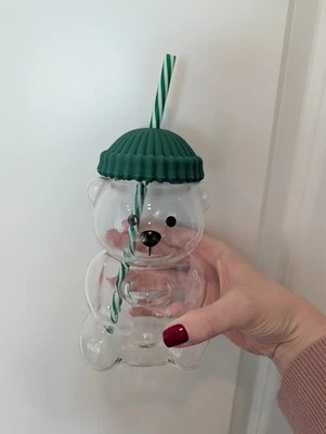 Bearista 2025 Holiday New Glass Bear Cold Cup With Straw 20oz Mug Coffee - Image 1 of 2