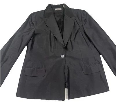 Chaqueta Blazer KATE HILL Para Mujer Negra Mezcla Seda Carrera Botón Único 18 Foto 1 de 4