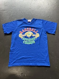 Vtg 70s Baseball Division Champs Single Stitch USA Sports Blue Tee Shirt Sz 14 S - Picture 1 of 9