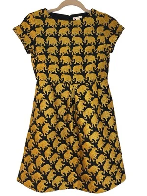 Crewcuts J. Crew девочки размер 12 платье слонов золото черный с подкладкой - Изображение 1 из 4