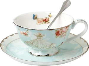 Teetasse und Untertasse und Löffel Set Vintage Royal Bone China Teetassen Rose Blume B - Bild 1 von 12