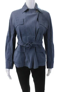 Vince Womens Linen Button Down Belted Jacket Blue Size Extra Extra Small - Picture 1 of 5