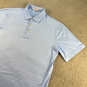 Peter Millar Polo Golf Shirt Mens Large Blue AOP Skull Geometric Summer Comfort - Picture 1 of 9