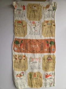 Vintage MCM 1958 Leinen Geschirrtuch Kalender 14,5"x25" Tori King - Bild 1 von 16