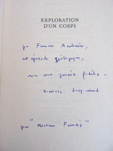 ENVOI AUTOGRAPHE / Simonne Jacquemard EXPLORATION D'UN CORPS - Picture 1 of 3