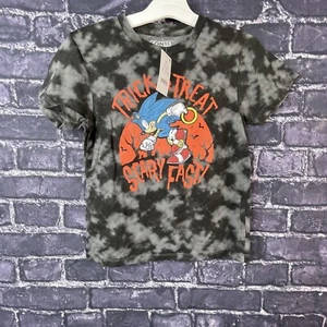 Sonic Boys Medium  Black & Gray Tie-Dye Scary Fast Halloween Tee T-Shirt - Picture 1 of 6