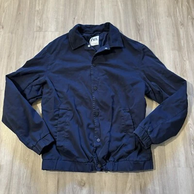 Jaqueta Zara masculina tamanho grande algodão stretch azul estilo botão de pressão bolsos - Imagem 1 de 4