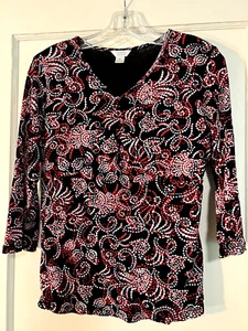 Christopher & Banks Size Small Black, Red & White Breathable Mesh Top (J571) - Picture 1 of 11
