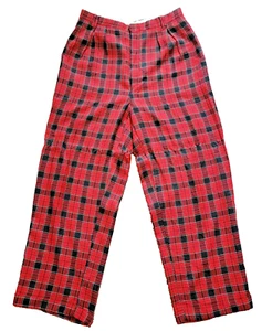 VTG 1980s METRICS USA Men's RED BLACK Checkered Plaid Baggy Pleated Pants 35x31 - Picture 1 of 12