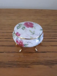 Vintage Lefton Rose Chintz Schmuckschatulle mit rundem Fuß 1239 - Bild 1 von 7