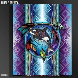 New Dreamcatcher Whale Sherpa Plush Throw Gift Blanket SOFT Killer Orca Native - Picture 1 of 5