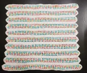 Vintage Baby Blanket Quilt Throw Pink Blue White Handmade 29 x 26 Scalloped Edge - Picture 1 of 2